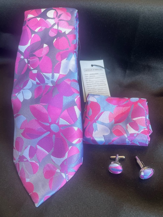 Other - Jason & Vogue Pink Lavender Floral Tie Set with Pocket Square